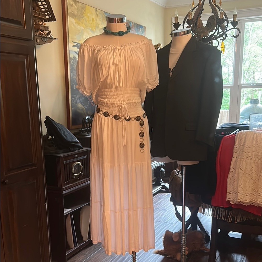 NWT Lotus Traders OSFM White Off-Shoulder Maxi Dress Prairie Gypsy